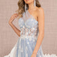 Smoky Blue_3 Feather Sheer Bodice A-line Dress GL3134 - Women Formal Dress - Special Occasion-Curves