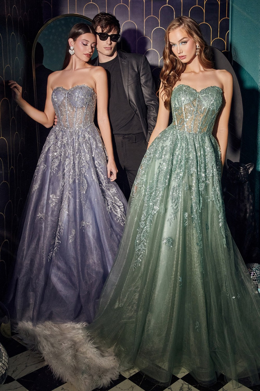 Smokyblue-Sage Strapless Layered Tulle Ball Gown J852 - Women Evening Formal Gown - Special Occasion