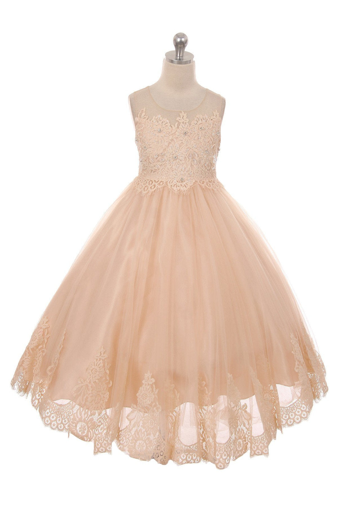 Vintage Rose_1 Girl Dress - Lace Applique Illusion Bateau Dress - AS7007 Kids Dream