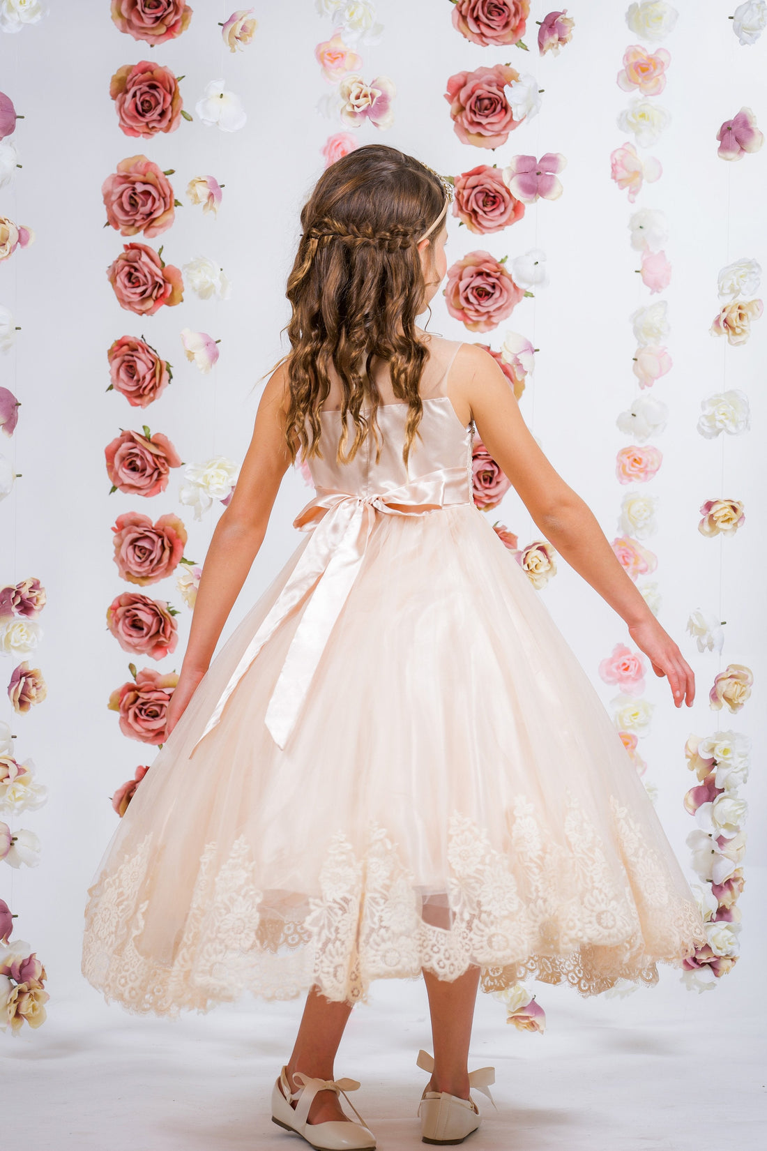 Vintage Rose_3 Girl Dress - Lace Applique Illusion Bateau Dress - AS7007 Kids Dream