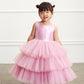 Violet Pink Girl Dress with Metallic Glitter Bodice Tulle Skirt Dress - AS5790