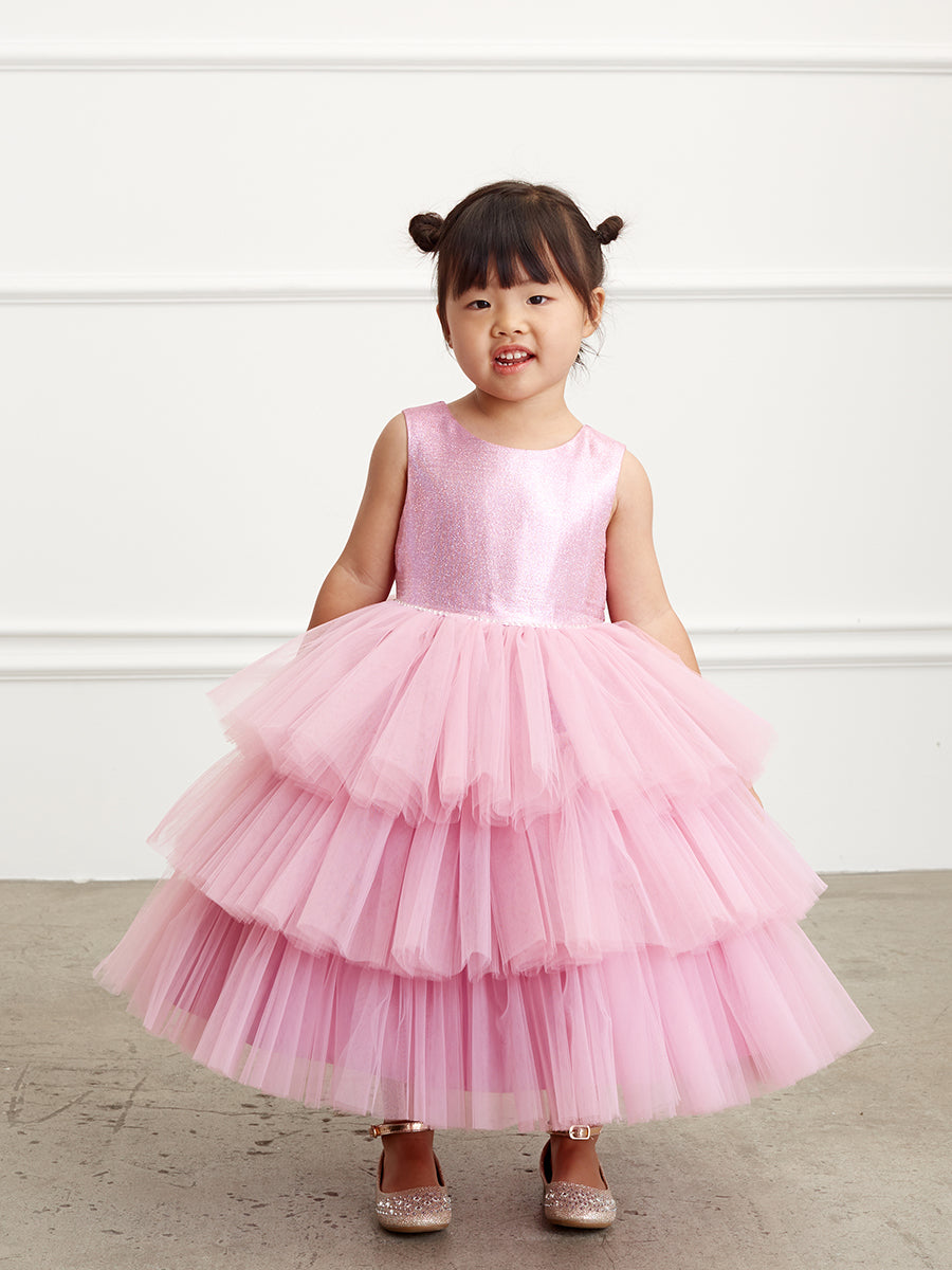 Violet Pink Girl Dress with Metallic Glitter Bodice Tulle Skirt Dress - AS5790