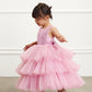 Violet Pink_1 Girl Dress with Metallic Glitter Bodice Tulle Skirt Dress - AS5790