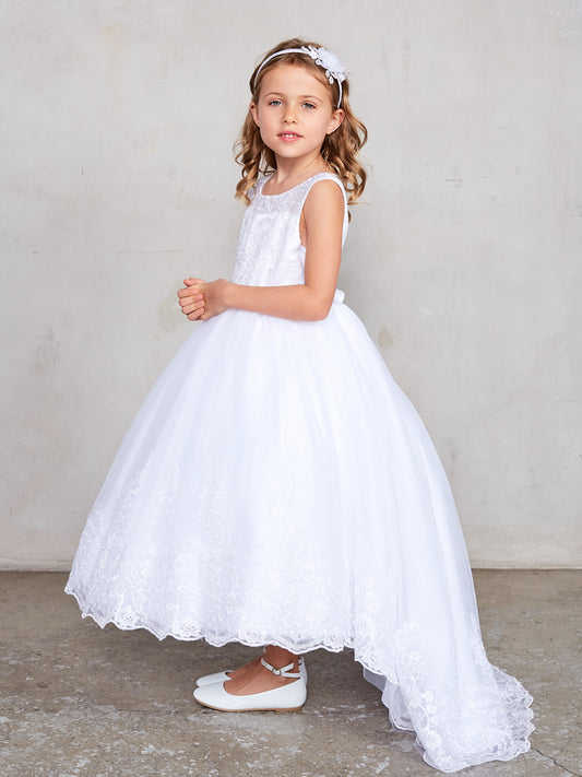 White Girl Dress with Beautiful Illusion Neckline Dress - AS5797