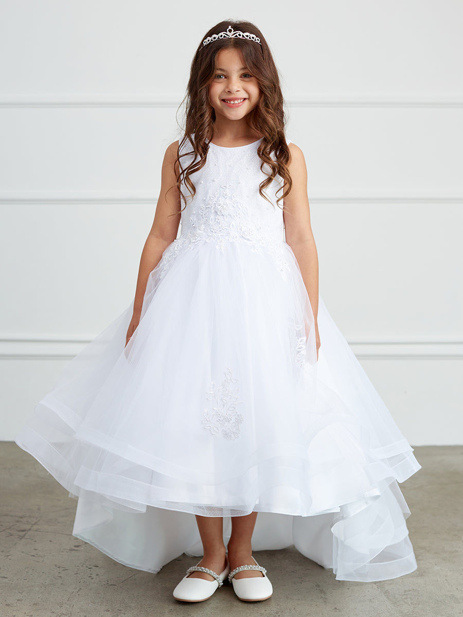 White Girl Dress with Glitter Bodice and Tail Skirt - AS5814