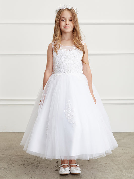 White Girl Dress with Illusion Sweetheart Neckline - AS5818