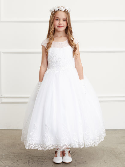 White Girl Dress with Lace Bodice and Lace Hem Dress - AS5819