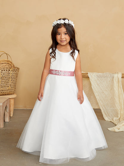 White Girl Dress with Lovely Satin Bodice and Tulle Skirt Dress - AS5836