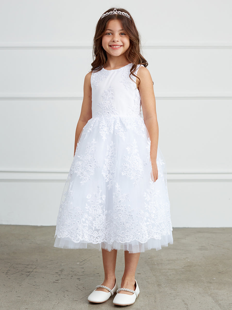 Vestido Niña Blanco con Falda de Tul Bordado Puntilla Metalizada - AS5816