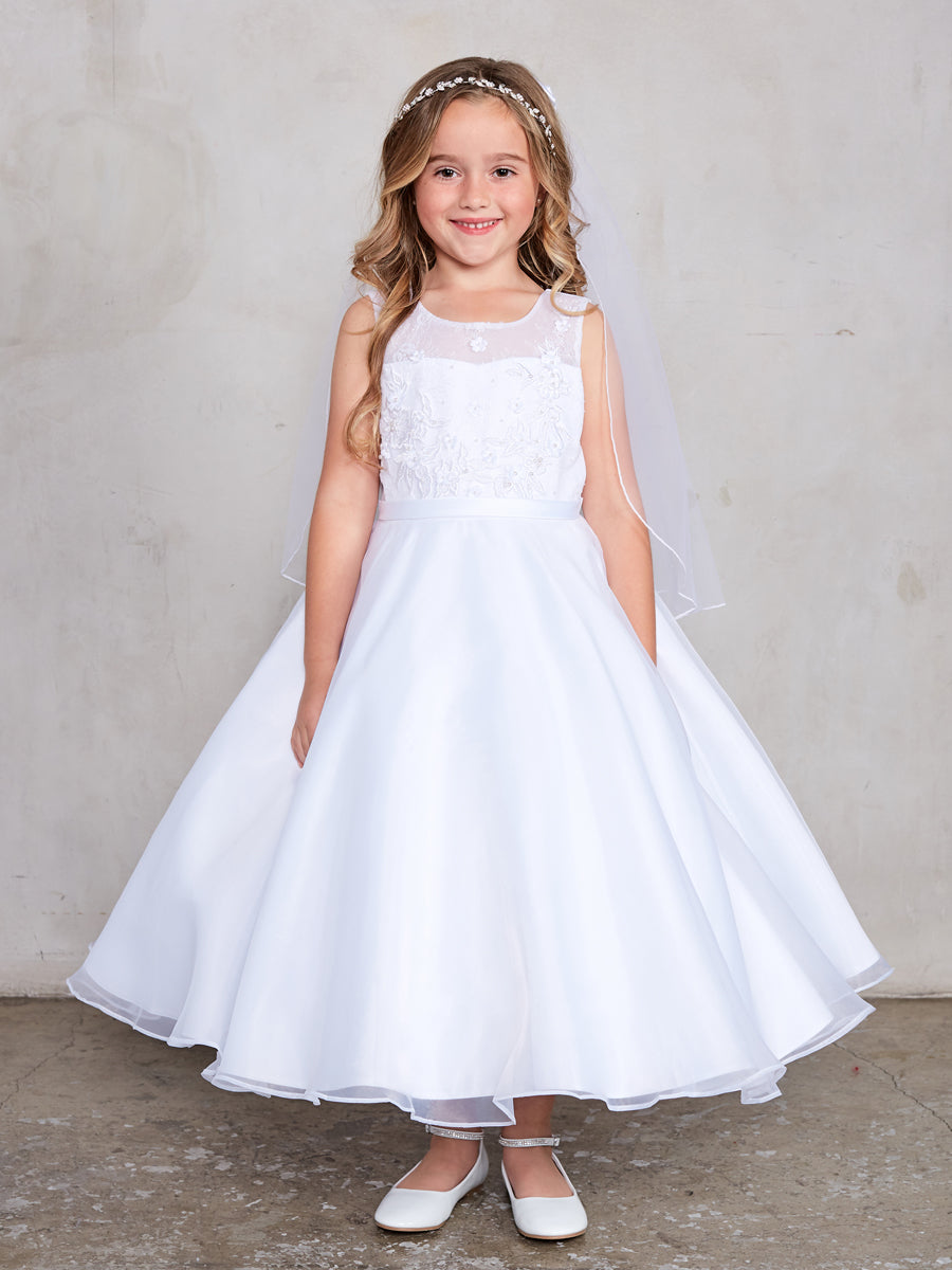 White Girl Dress with Satin A-Line Skirt - AS5813