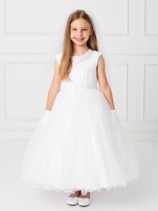 White Girl Dress with Stunning Lace Applique Dress - AS5795