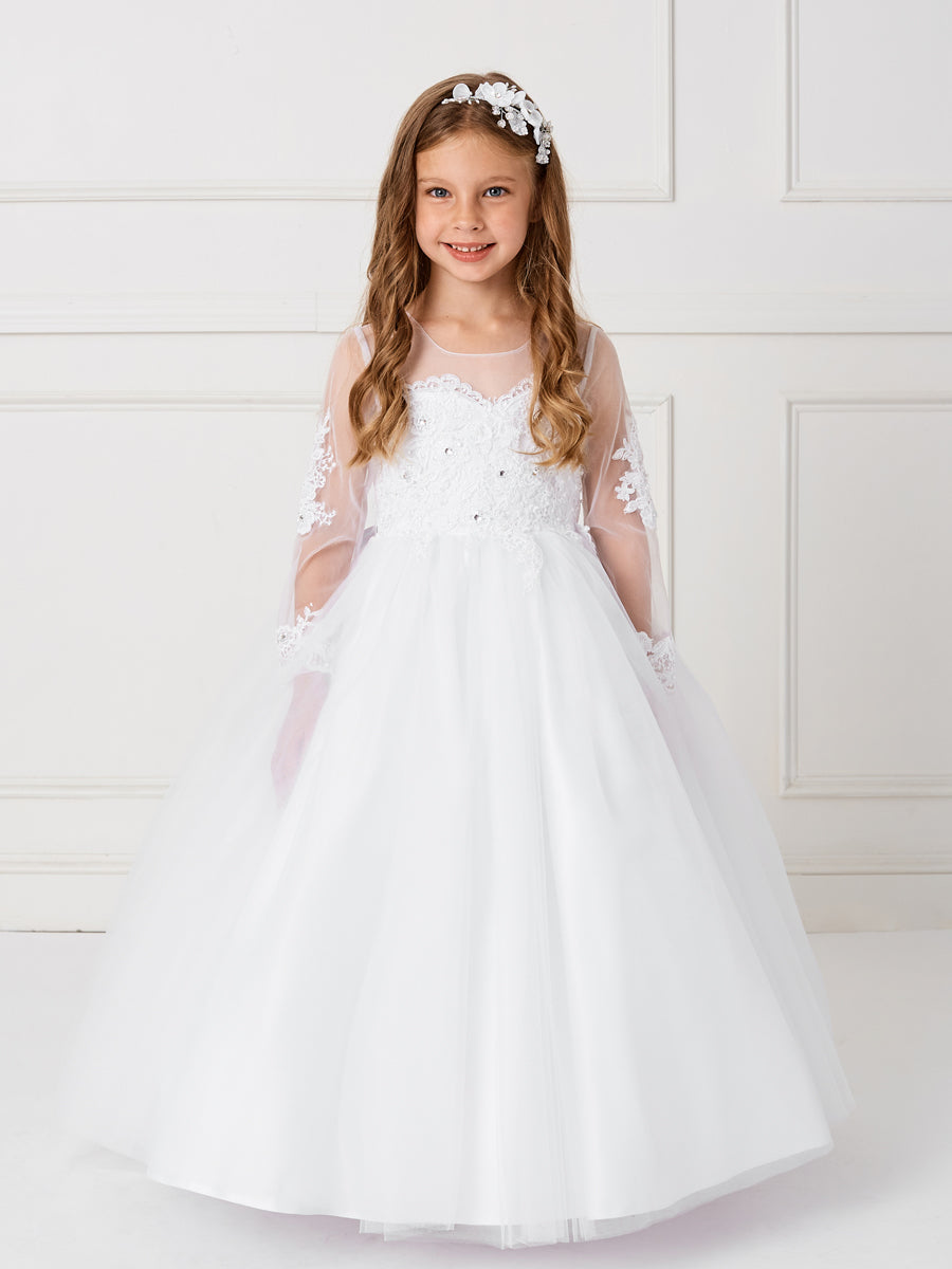 White Girl Dress with Stunning Sleeves and Bodice Dress - AS5780