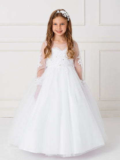 White Girl Dress with Stunning Sleeves and Bodice Dress - AS5780
