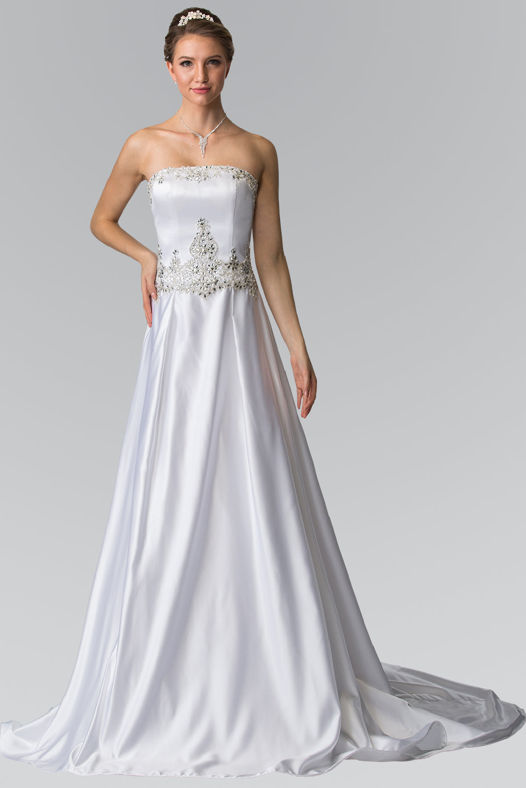 White Satin Strapless A-Line Women Bridal Gown - GL2201 GLS