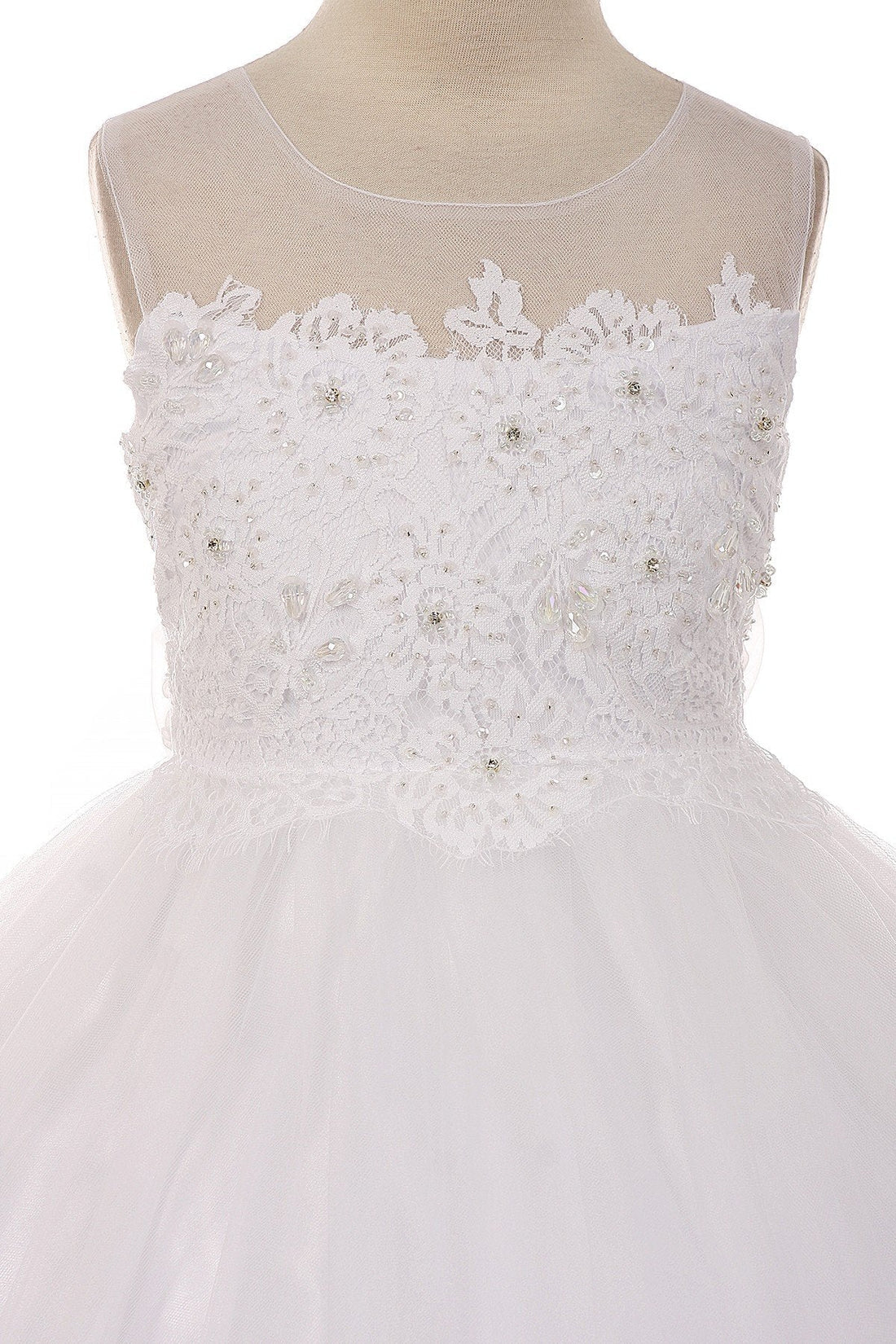 White_1 Girl Dress - Lace Applique Illusion Bateau Dress - AS7007 Kids Dream