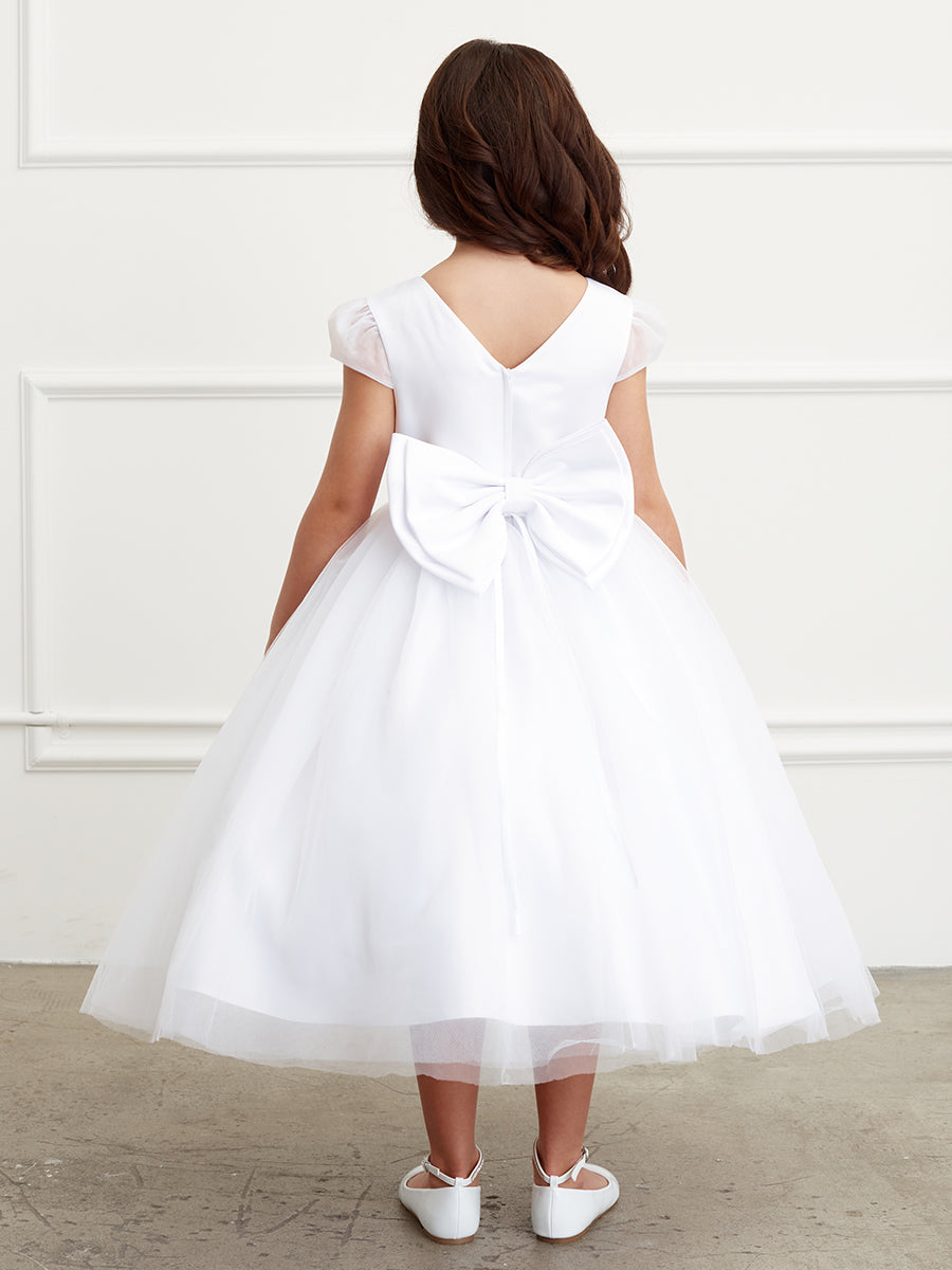 White_1 Girl Dress with Cap Sleeve and Tulle Skirt Dress - AS5832