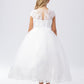 White_1 Girl Dress with Illusion Neckline Bodice - AS5730