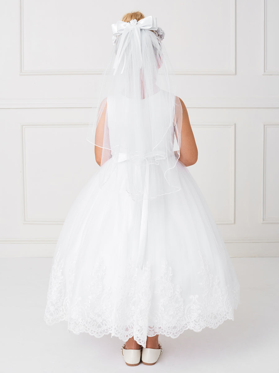 White_1 Girl Dress with Illusion Neckline Bodice - AS5801