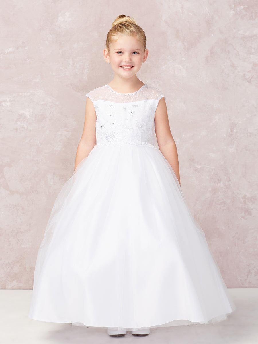 White_1 Girl Dress with Lace Applique Tulle Skirt by TIPTOP KIDS - AS5721