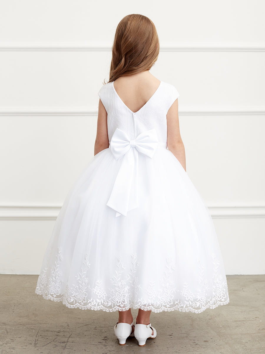 White_1 Girl Dress with Lace Bodice and Lace Hem Dress - AS5819