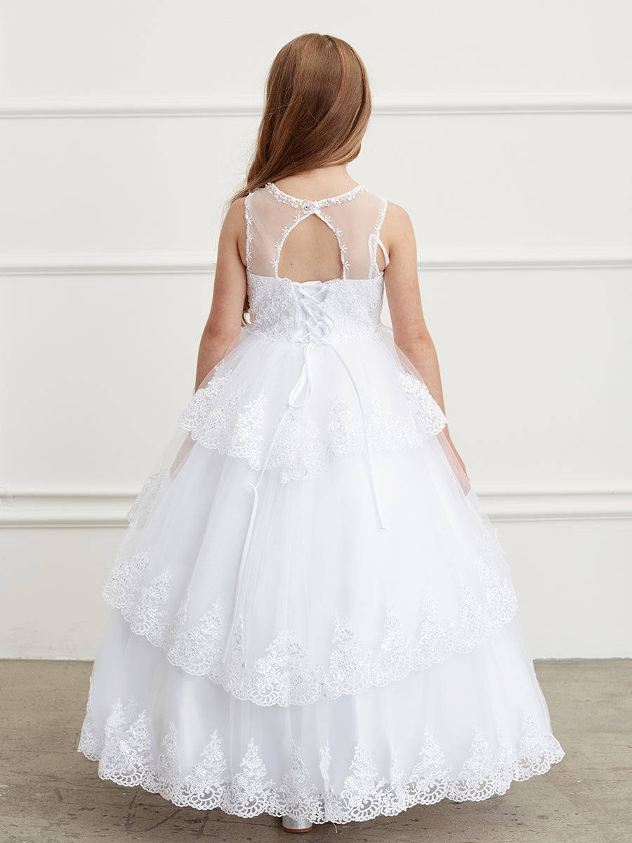White_1 Girl Dress with Ruffle Lace Pageant Dress - AS7030