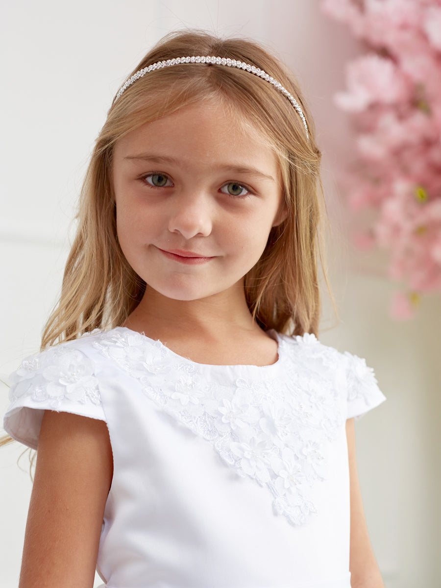 White_2 Girl Dress with 3D Flower on Neckline Dress - AS5823