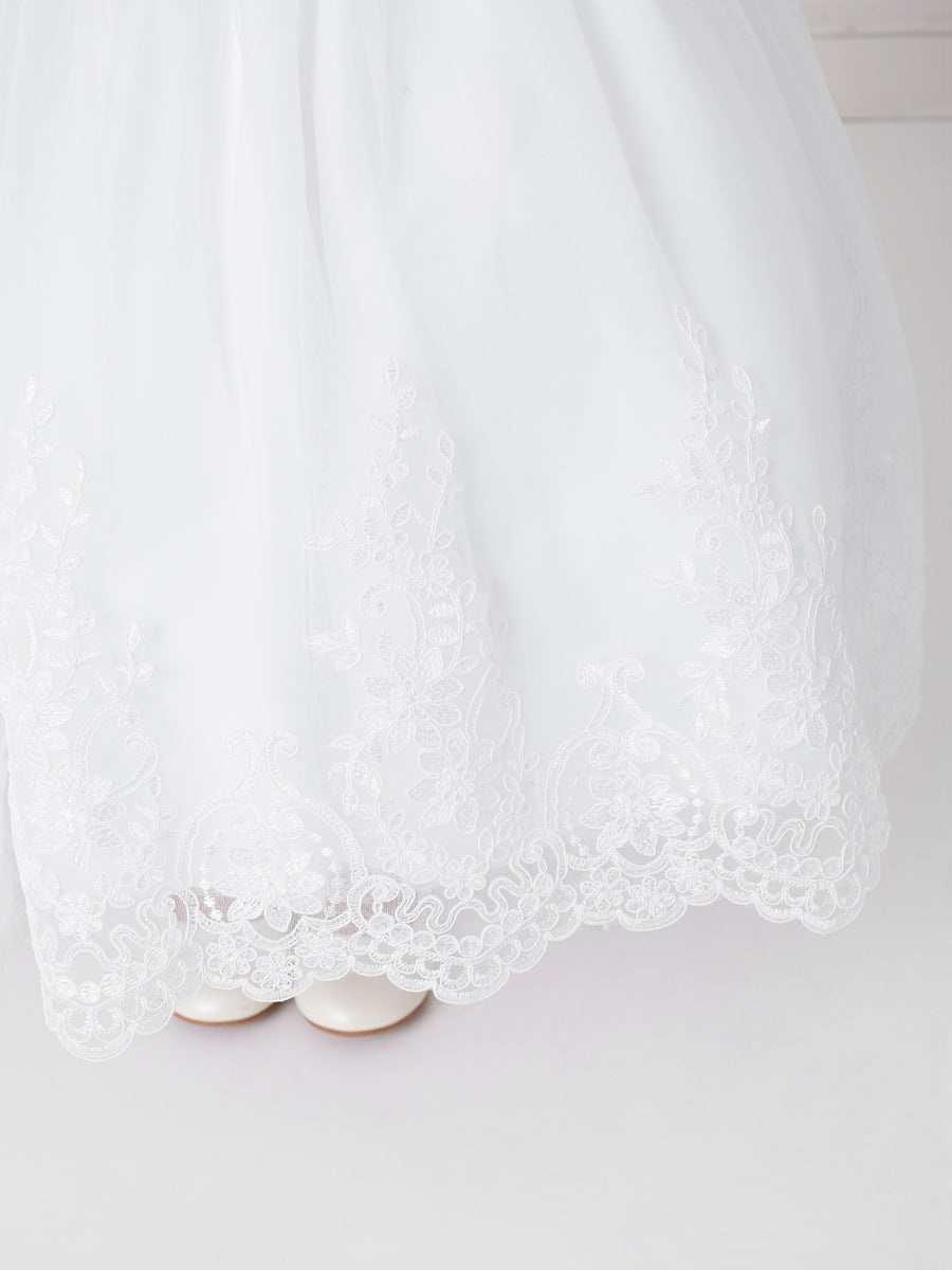 White_3 Girl Dress with Illusion Neckline Bodice - AS5801