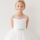 White_3 Girl Dress with Illusion Neckline Dress - AS5712