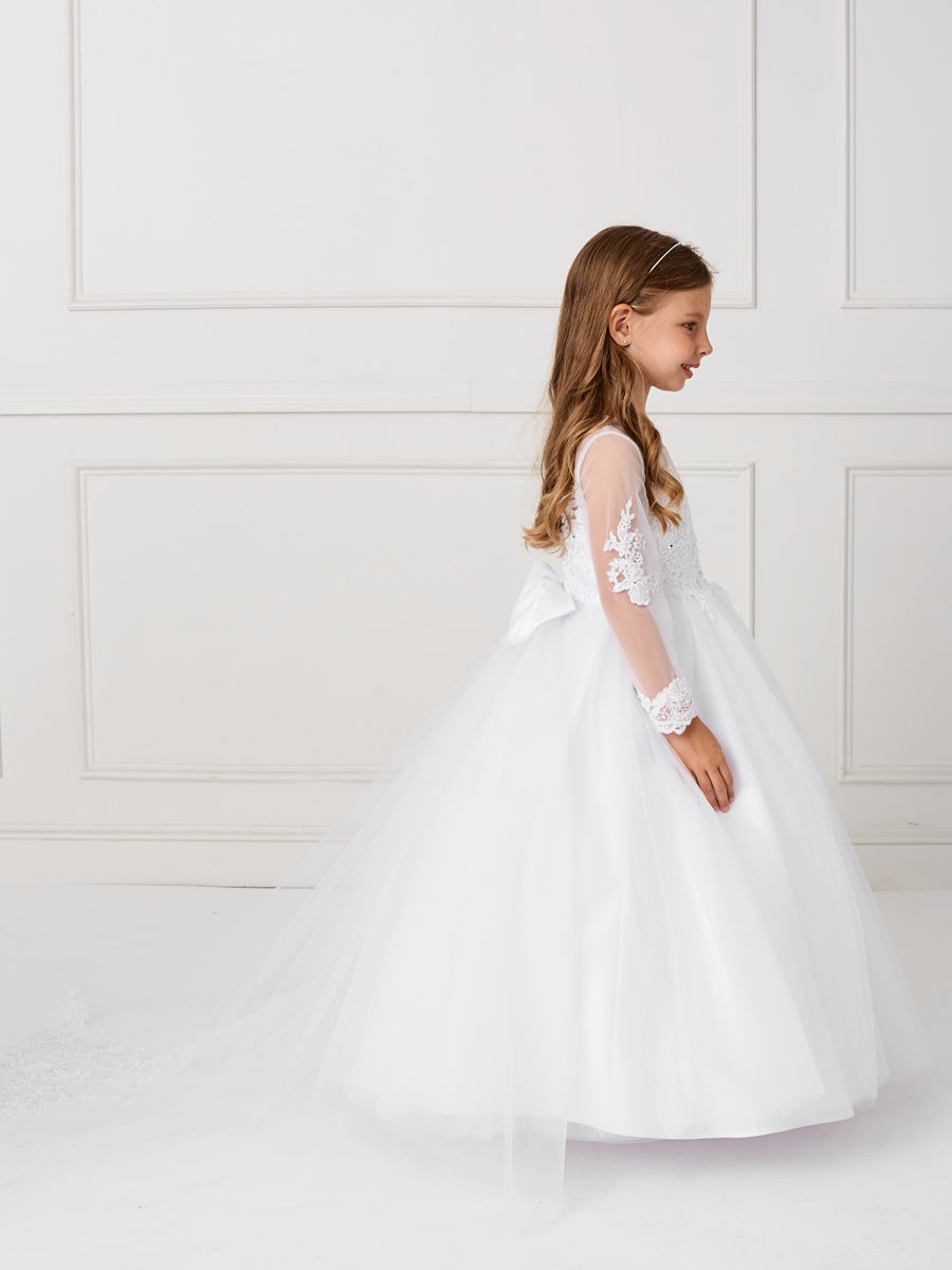 White_3 Girl Dress with Stunning Sleeves and Bodice Dress - AS5780