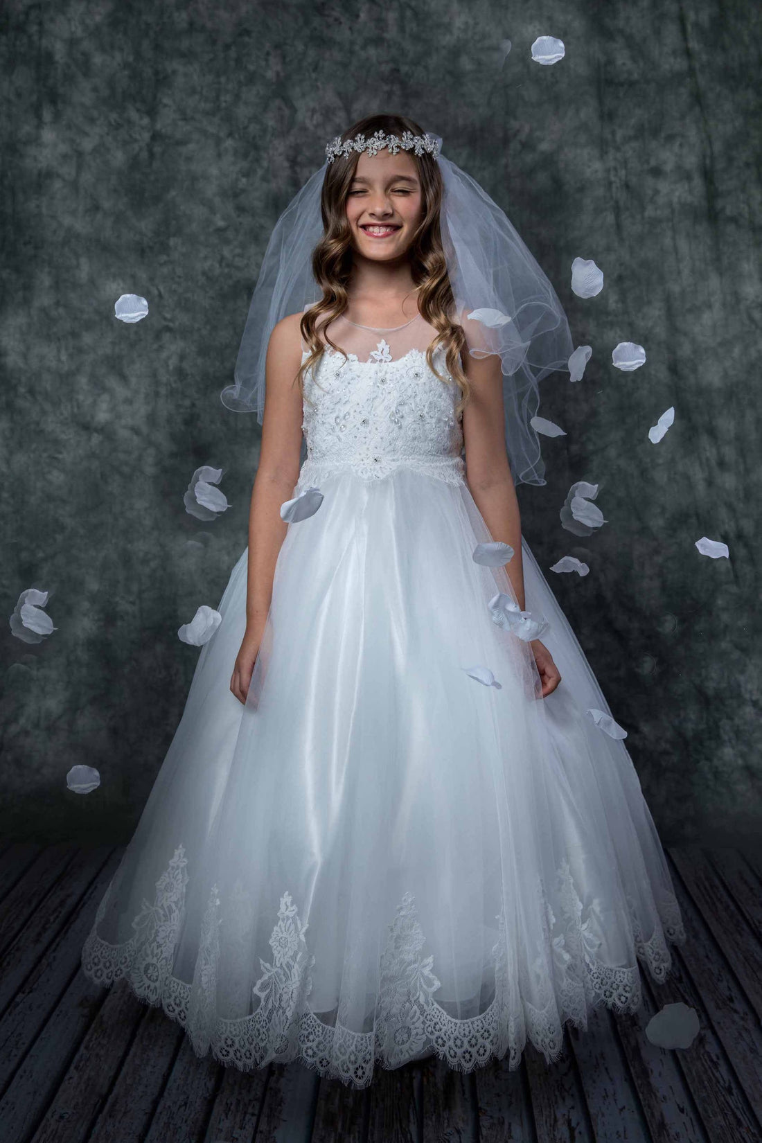 White_4 Girl Dress - Lace Applique Illusion Bateau Dress - AS7007 Kids Dream