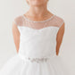 White_4 Girl Dress with Illusion Neckline Dress - AS5712
