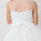 White_4 Girl Dress with Sleeveless Illusion Neckline Pageant Dress - AS7018