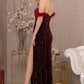 Wine_1 Feather Sequin Velvet Mermaid Slit Gown GL3163 - Women Formal Dress - Special Occasion-Curves