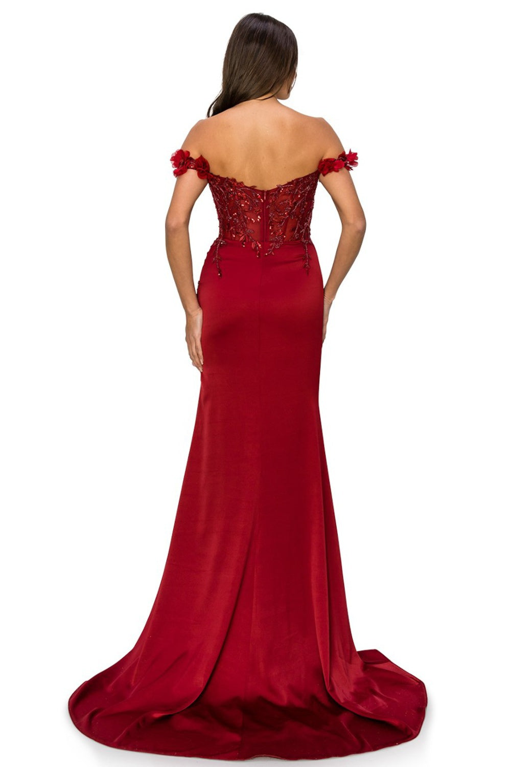 Wine_1 Floral Off The Shoulder Gown AS8050J - Special Occasion-Curves