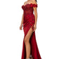 Wine_3 Floral Off The Shoulder Gown AS8050J - Special Occasion-Curves