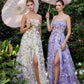 Yellow-Lavender Floweret A-line Slit Gown A1138 Penelope Gown - Special Occasion
