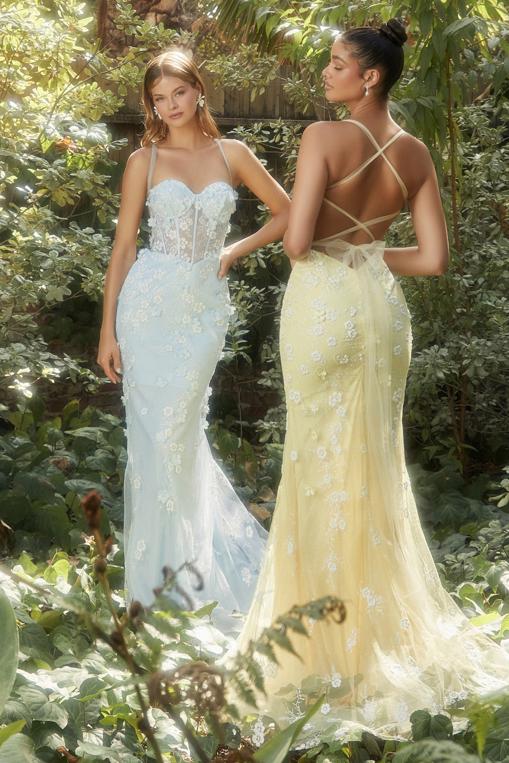 Yellow-Lt-blue Embellished Daisy Mermaid Gown A1115 Penelope Gown - Special Occasion