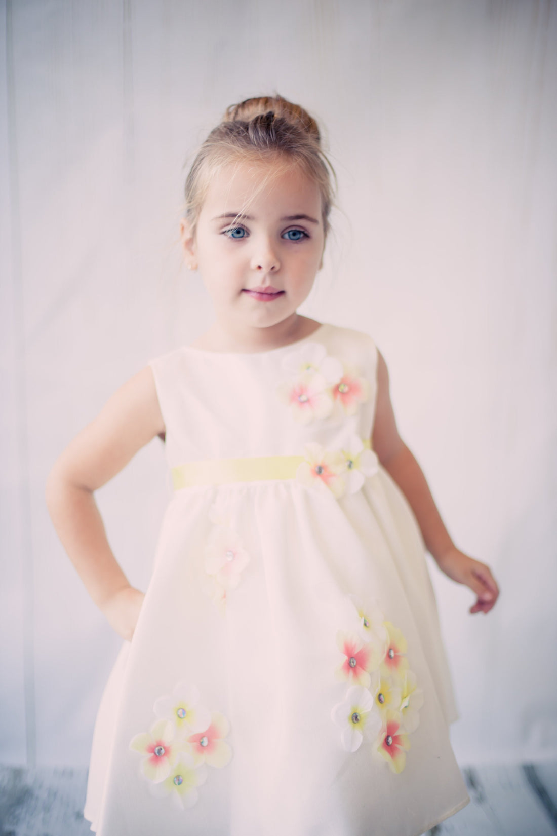 Yellow Baby Shantung Flower Party Dress-AS219F
