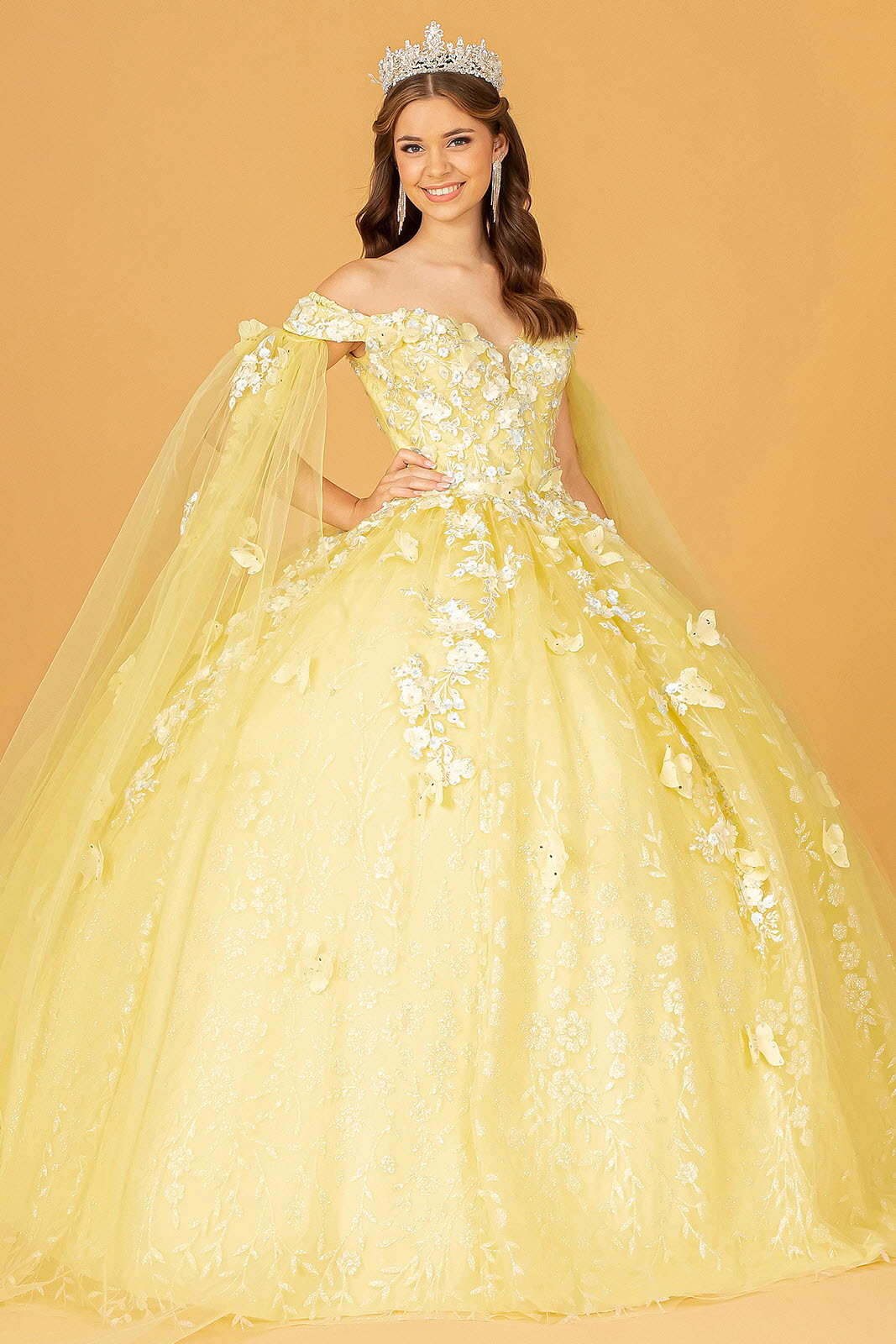 Yellow GL3111 - Embroidery Glitter Sweetheart Neck Quinceanera Dress