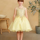 Yellow Girl Dress with Floral Applique Bodice - AS7013