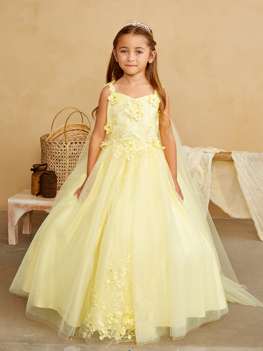 Yellow Girl Dress with Glitter Tulle Skirt - AS7040