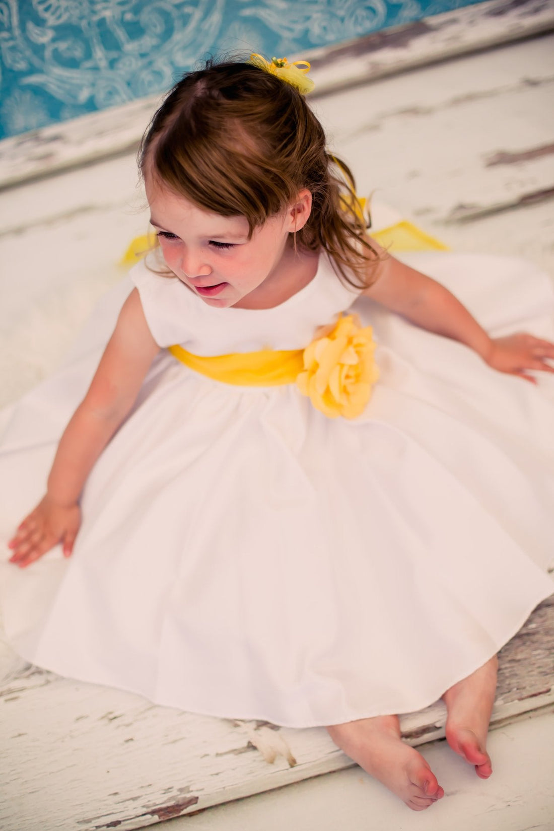 Yellow_1 Baby Poly Silk Organza White Party Dress-AS219