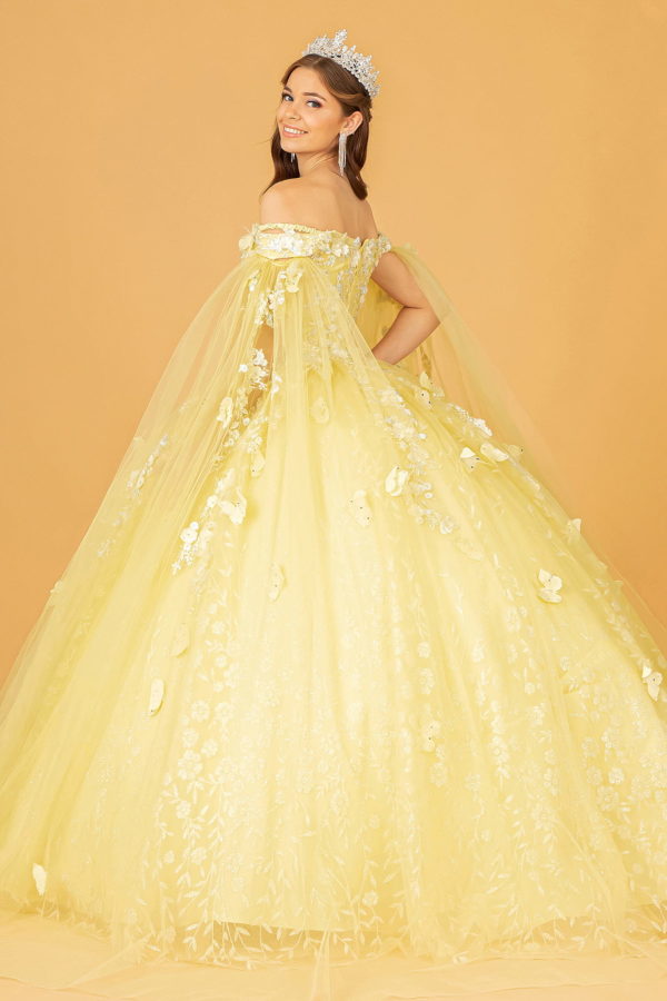 Yellow_1 GL3111 - Embroidery Glitter Sweetheart Neck Quinceanera Dress