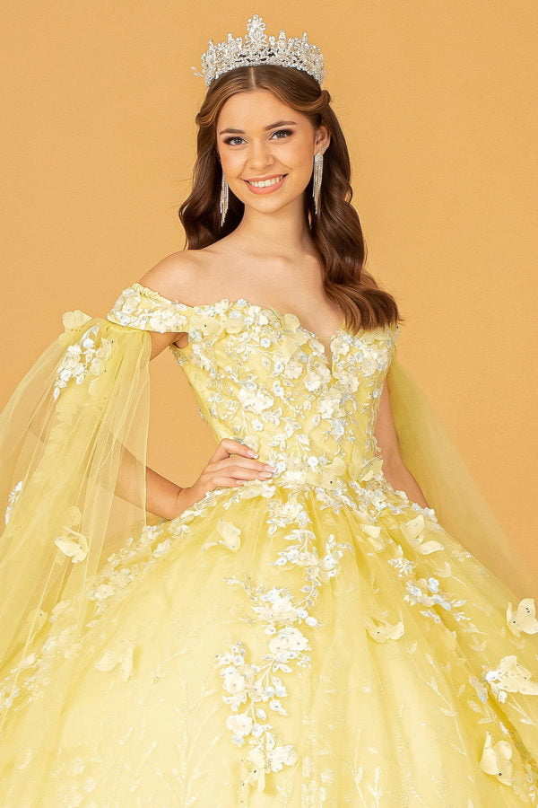 Yellow_2 GL3111 - Embroidery Glitter Sweetheart Neck Quinceanera Dress