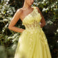 Yellow_2 Lace One Shoulder Tulle Slit Gown A1140 Penelope Gown - Special Occasion