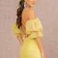 Yellow_3 Mesh Puff Sleeves Mermaid Women Formal Dress - GL3155 - Special Occasion-Curves