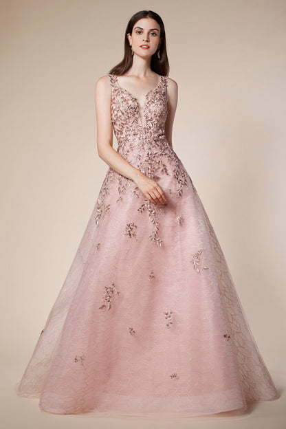 Andrea & Leo Couture A0556 ZINNIA EMBROIDERY A-LINE GOWN WITH A V-NECKLINE