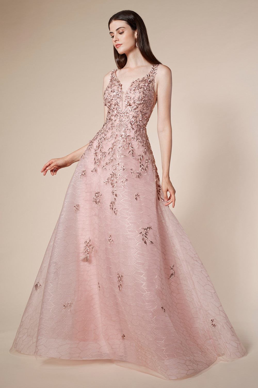 Andrea & Leo Couture A0556 ZINNIA EMBROIDERY A-LINE GOWN WITH A V-NECKLINE