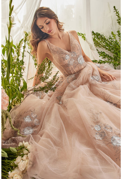 Floral Lace Beaded Tulle Ballgown by Andrea & Leo Couture A0893 Lilian Gown- Special Occasion