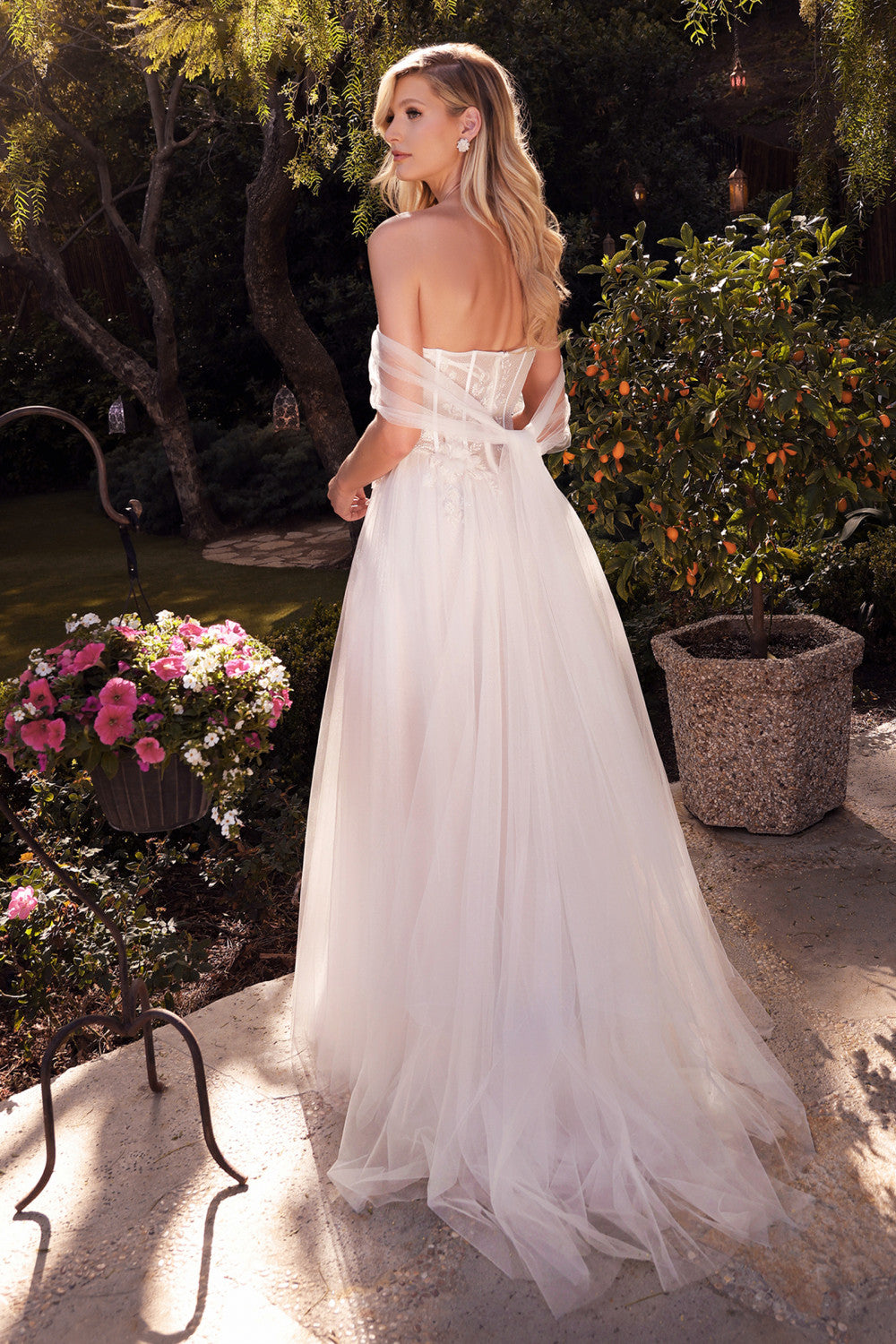 Off the Shoulder Tulle Sweetheart Corset A-Line Gown - Andrea & Leo Couture -A1036W VALERIA
